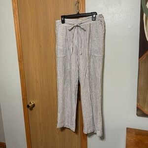 Laundry by Shelli Segal Size 12 w/Stripes Linen Blend Wide Leg Pants - EUC